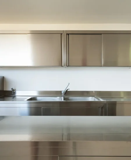 Professional kitchen, view counter  in steel