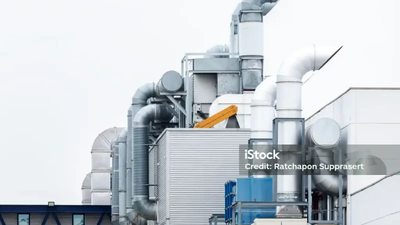 Chimney ventilation system on outside industry building