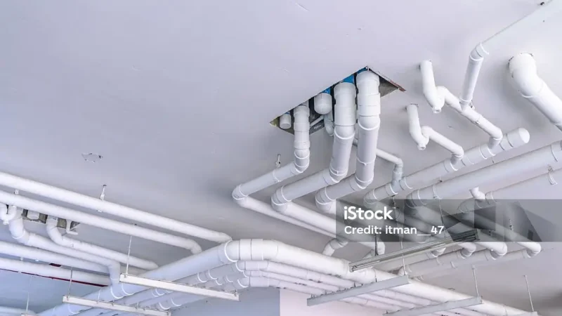 Industrial pipes for plumbing system on building.